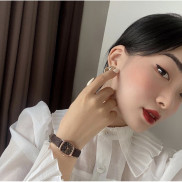 Đồng hồ nữ RATE mặt vuông NÂU ĐẬM MẶT ĐEN 22mm - nhỏ xinh, gói quà miễn phí