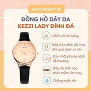 Đồng hồ nữ dây da KEZZI LADY da đen mặt gold mặt đính đá sang trọng size 28mm