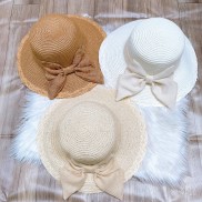 Nón cói vành trung bện viền nơ to