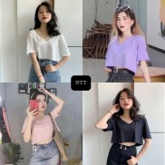 Áo Croptop cổ Tim (Trắng, ĐEN, TÍM, PHẤN)