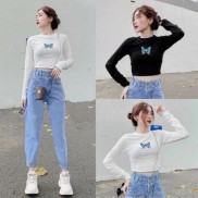 ÁO CROPTOP TAY DÀI THÊU BƯỚM CUỐN BIÊN A2