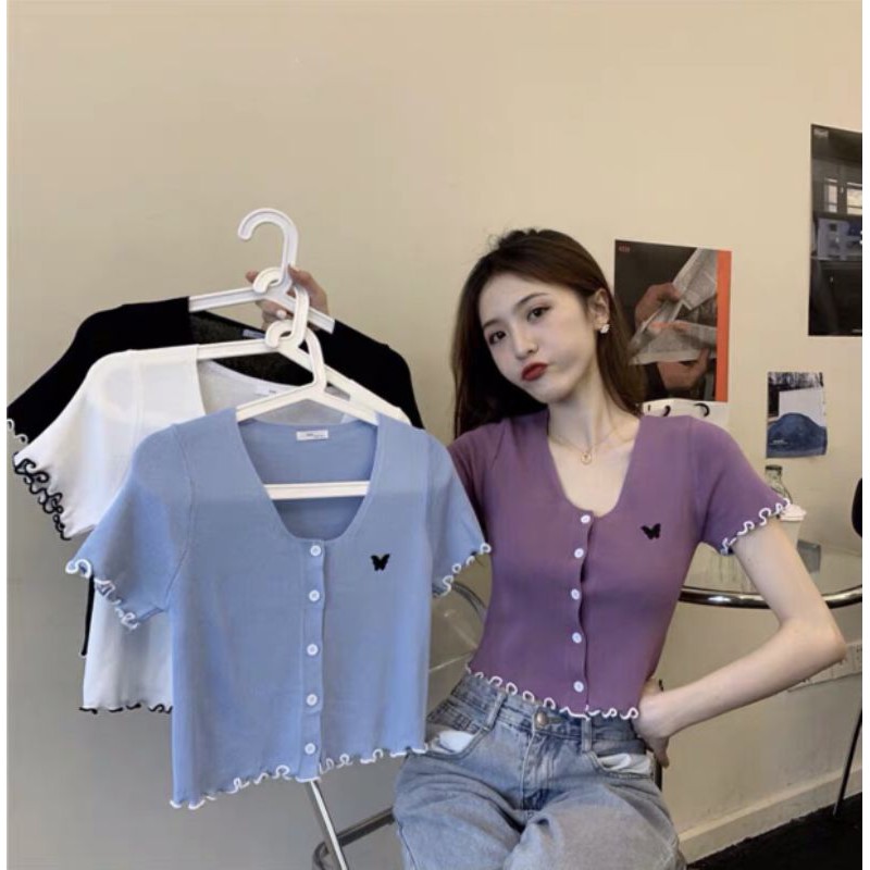 ÁO CÚC THẬT THÊU HÌNH BƯỚM CHẤT BORIP