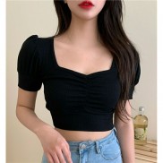 Áo croptop Tay Phồng ngắn cổ vuông nhún ngực A2 - ENTYTY