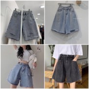 Quần Short Jeans Ngố Bò Nút Hông Ulzzang (2 Màu)