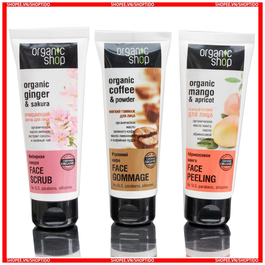 Kem tẩy tế bào chết dành cho da mặt Organic Shop 75ml