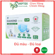 Hộp 50 cái khẩu trang y tế 4 lớp, kháng khuẩn Diamond, Đủ loại Đủ Màu, trẻ em người lớn NPP Shoptido
