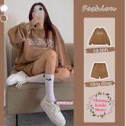 Set bộ nỉ nữ thu đông áo sweater kèm quần hai màu nâu đen Nhungkudo kèm ảnh thật