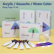 Màu nước, màu acrylic, màu gouache MIYA dạng tuýp bộ 12/18 màu 12ml