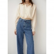 Áo sơ mi nữ dài tay dáng crotop eo bo gấu_MONOTALK T10011TK