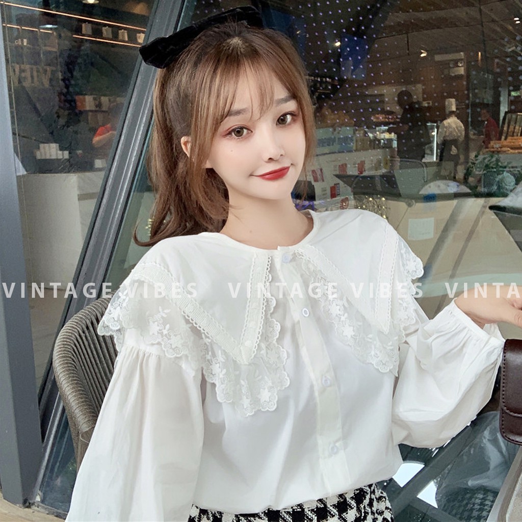 Áo babydoll cổ bèo tiểu thư phối ren Ulzzang (hàng QC) - Ảnh thật cận chất 1000%