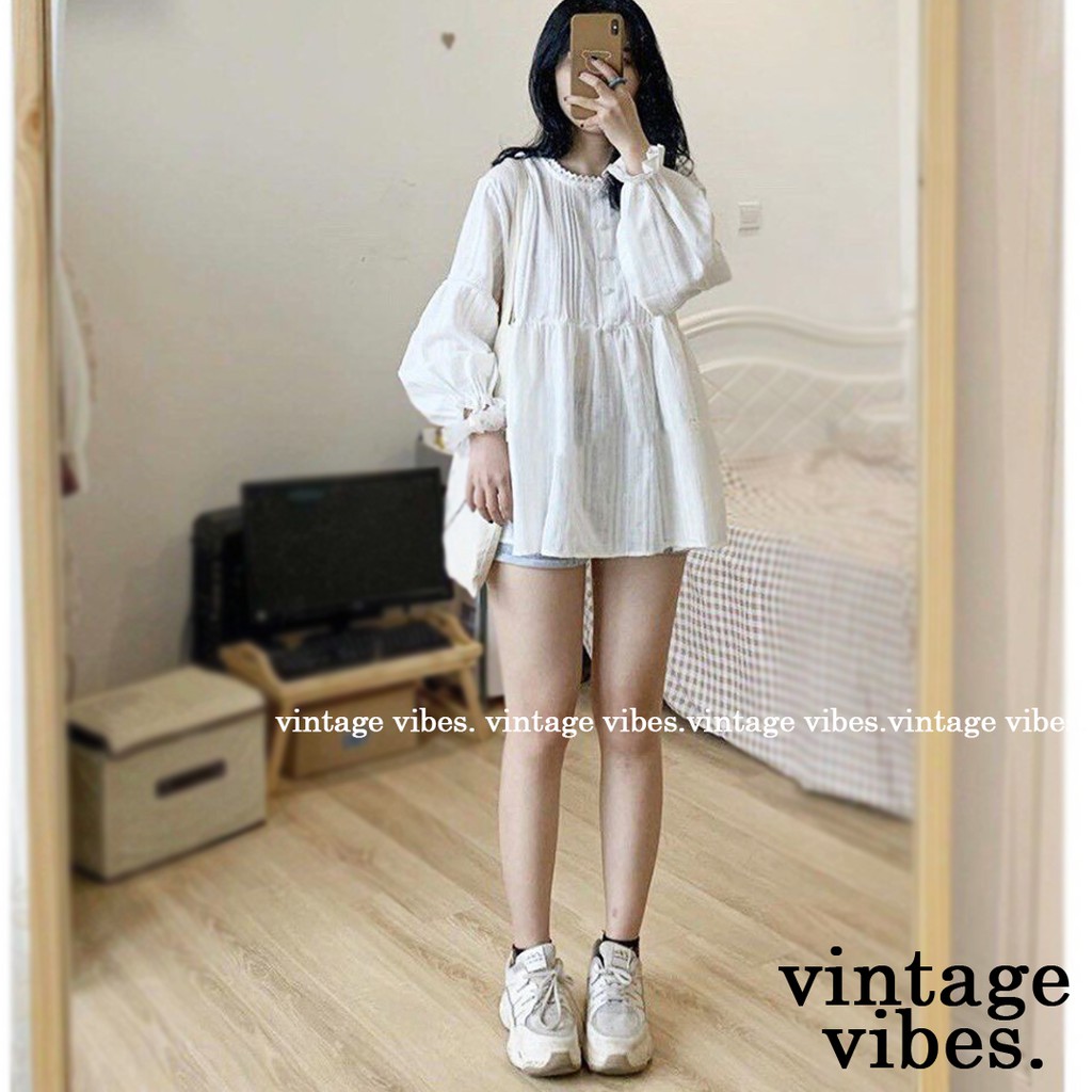 Áo babydoll cổ ren tay bèo tiểu thư Ulzzang (hàng QCCC) - Có ảnh thật + video thật