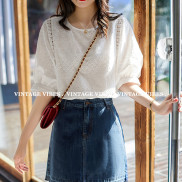 Áo babydoll cổ tròn vải thêu tay phồng thanh lịch Ulzzang (hàng QC) - Ảnh thật cận chất 1000%
