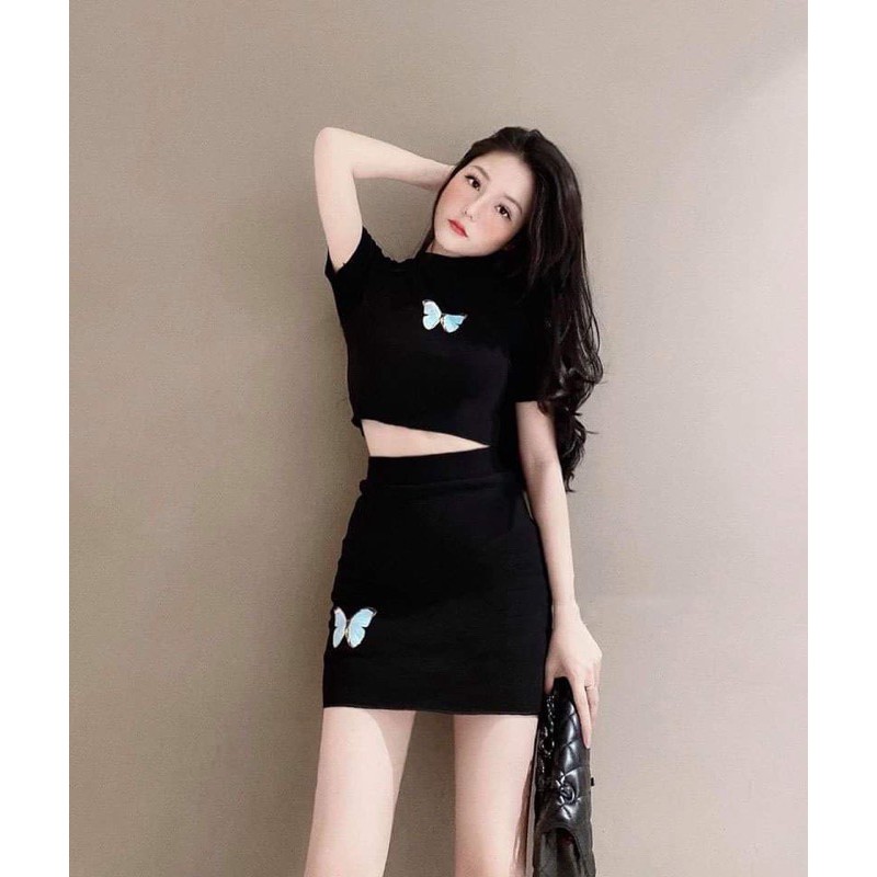 SET ÁO CRT CHÂN VÁY THÊU BƯỚM
