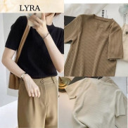 Áo phông nữ LYRA, chất liệu len đũa cổ tròn trơn ngắn tay basic trẻ trung, phong cách Hàn Quốc- VXYAP0166