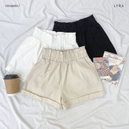 Quần short nữ LYRA, chất liệu kaki chun cạp cao cấp gập gấu trơn basic trẻ trung năng đọng-VSYQS0017