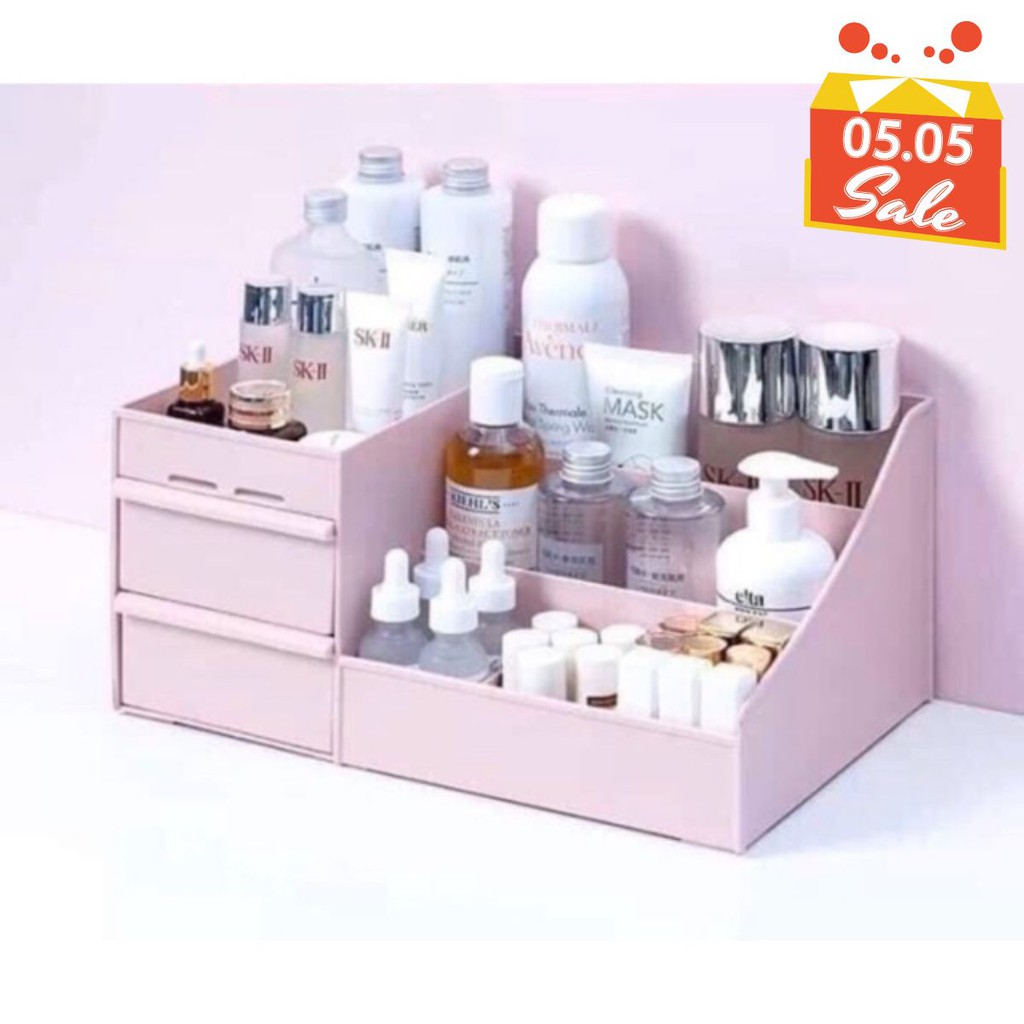 Kệ đựng mỹ phẩm 3 tầng 2 ngăn kéo, hộp đựng đồ trang điểm, makeup bằng nhựa cao cấp