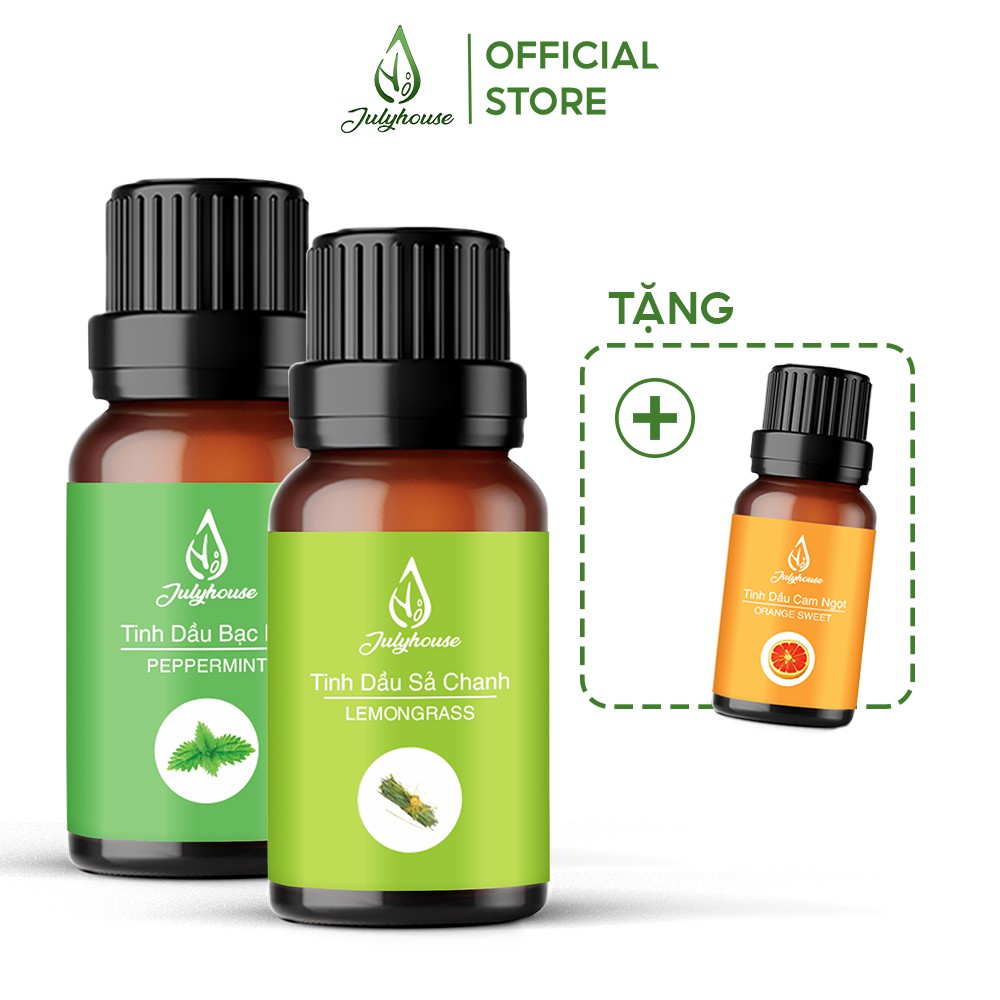 Bộ 2 tinh dầu sả chanh và bạc hà 10ml JULYHOUSE (tặng kèm tinh dầu cam ngọt)