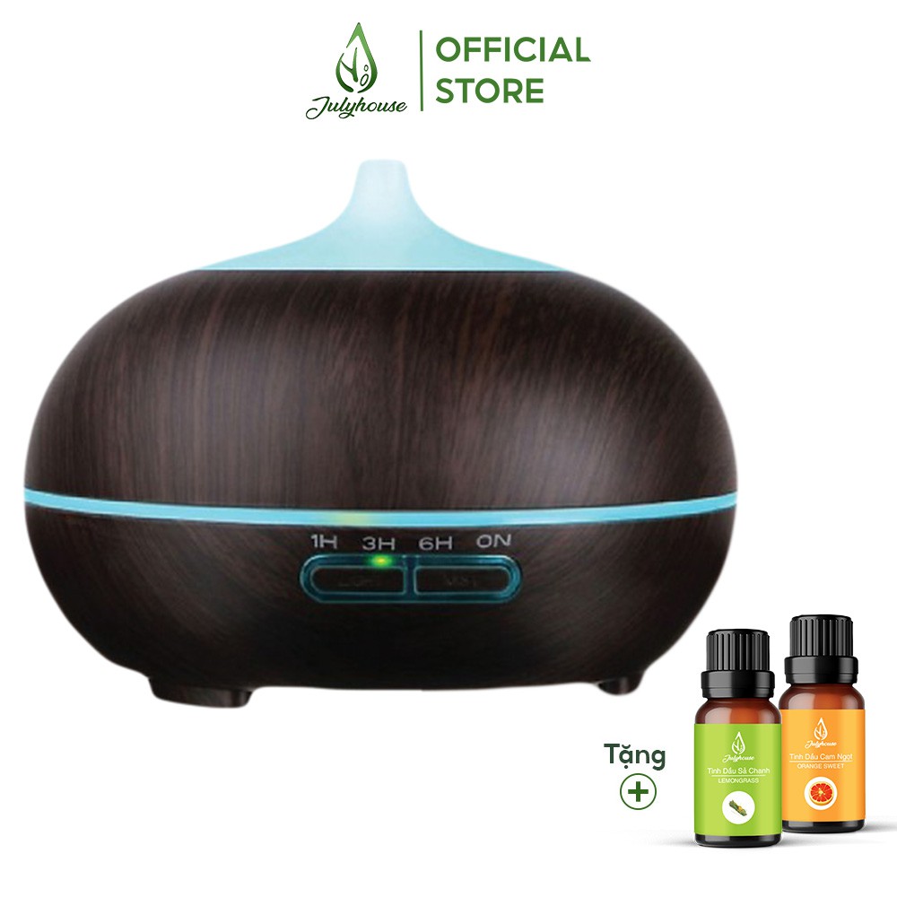 Máy khuếch tán tinh dầu bí ngô màu nâu Julyhouse tặng tinh dầu sả chanh và cam ngọt 10ml/chai