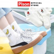 Tất vớ nam nữ cổ cao trái cây trắng Pison Ulzzang Hàn Quốc
