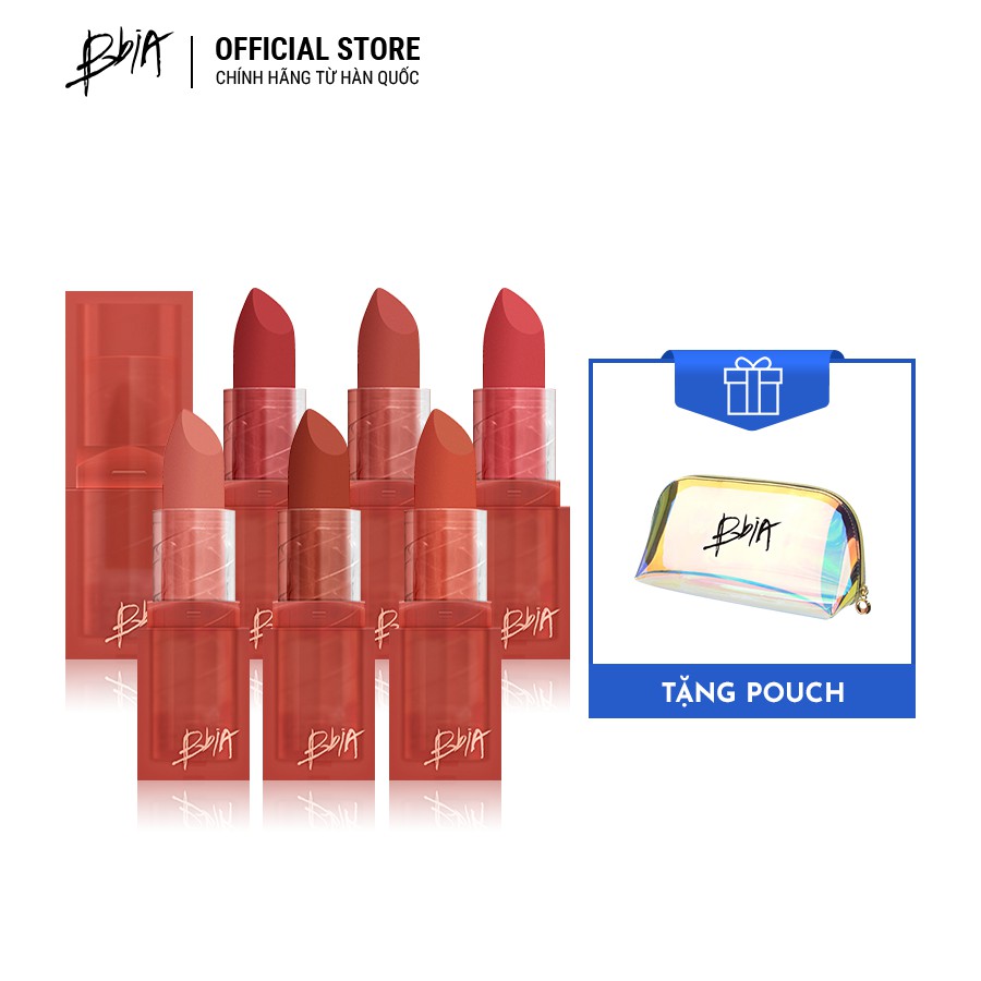 Trọn bộ 6 Son thỏi Bbia Last Powder Lipstick 3.5g/thỏiTẶNG 1 túi trang điểm hologram 3g - Bbia Official Store