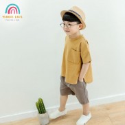 Bộ đồ bé trai cộc tay vải đũi có túi ngực quần đùi cho trẻ mặc đi chơi - MAGICKIDS