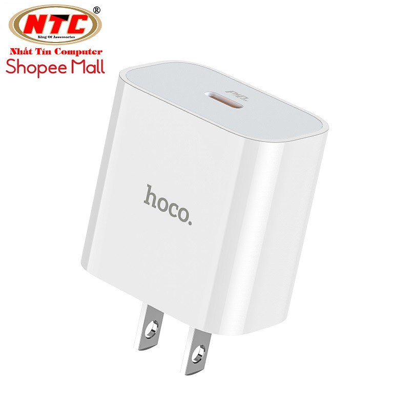 Cốc sạc nhanh Hoco C76 chân dẹp hỗ trợ PD3.0 Type-C PD18W (Trắng) - Hãng phân phối chính thức