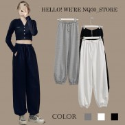 Quần Jogger Trơn NQ30 Nỉ Da Cá Dáng Rộng Bo Gấu Nam Nữ Đen Xám Trắng Unisex