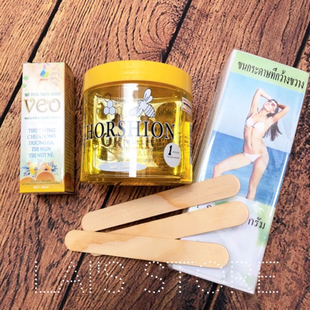 Combo gel và giấy wax lông Horshion 100 tờ tặng que gỗ