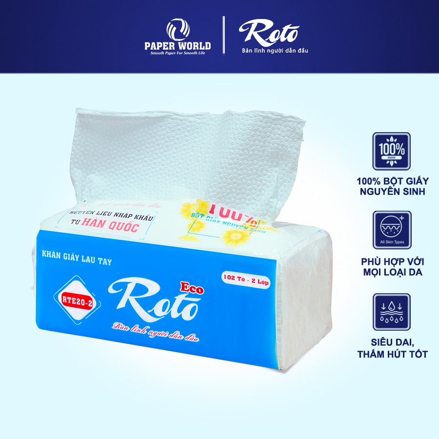 [Combo20] Khăn giấy rút lau tay đa năng 2 lớp 102 tờ ROTO ECO | Thế Giới Giấy | RTE20-2