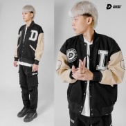 Áo khoác bomber bóng chày thêu chữ Davies - Beige Varsity Baseball Academy Bomber