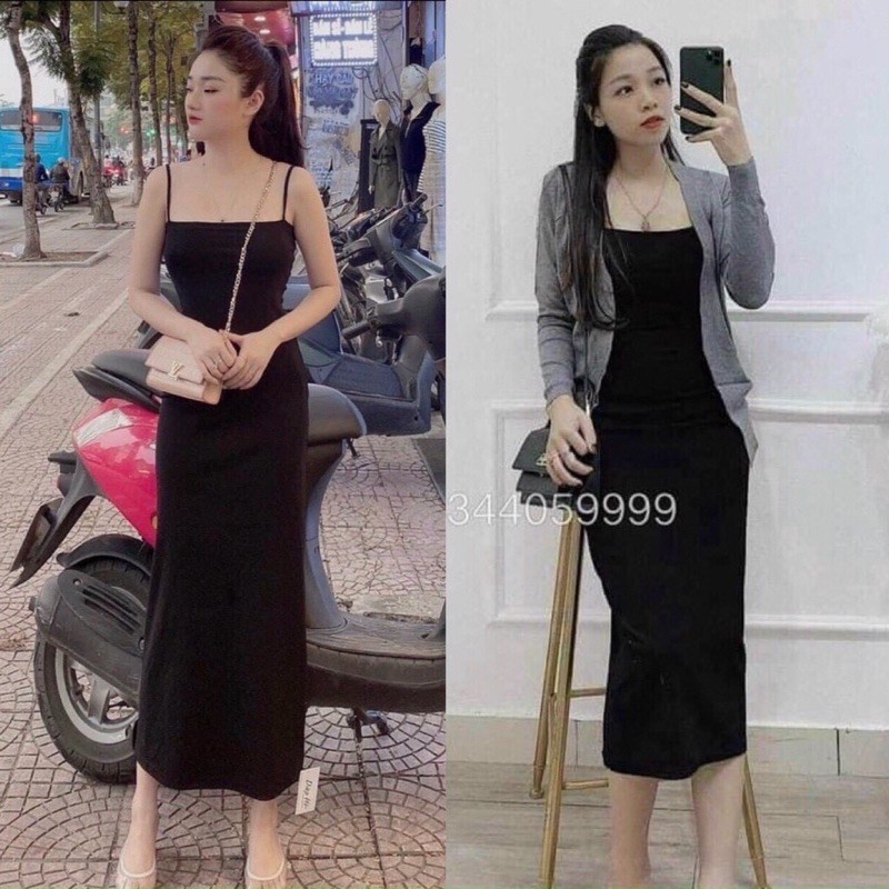 Đầm maxi hai dây dáng chữ A - Váy body dáng dài