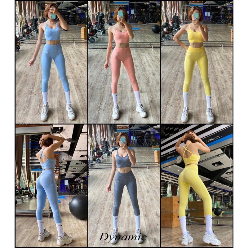 Bộ tập gym nữ , đồ tập thể thao nữ hai dây viền nếp