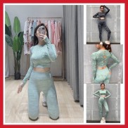 Đồ tập gym , bộ đồ tập thể thao nữ dài tay xanh mint Gymshark