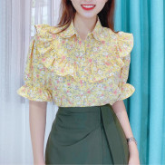 Áo sơ mi hoa nhí ngực bèo nút ngọc kiểu tiểu thư CHUU A6860