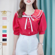 Áo sơ mi cổ bèo nơ, áo cổ sen 2 tầng công sở nữ tính CHUU A6747