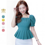 Áo peplum cổ vuông sơ mi tay phồng kiểu che bụng nữ đẹp CHUU A6697