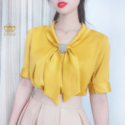 Áo sơ mi nữ tay ngắn công sở cột nơ kèm cài đá CHUU A6834